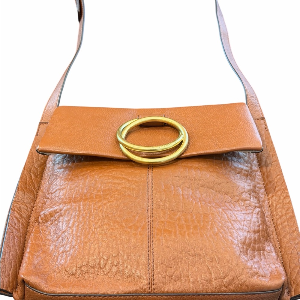Vince Camuto Leather Crossbody Bag Medium Cognac Gold Hardware Shoulder Purse - Picture 3 of 9